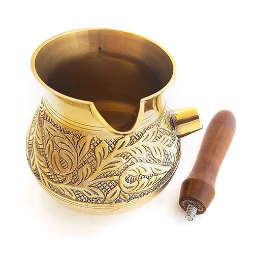 Brass Turkish Coffee Kettle - 790ml Customized Shape, Polished Surface, Elegant Gold Finish