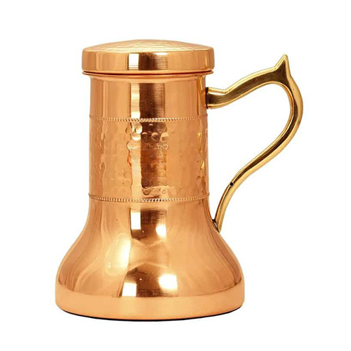 Tamrapatra 1200ml Designer Hammered Bedroom Copper Bottle With Brass Jug Handle Bottle