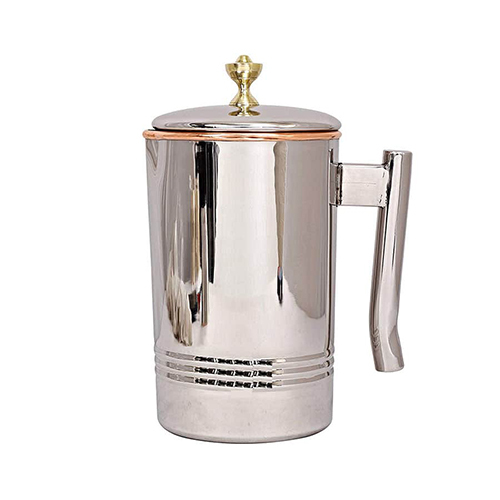 Tamrapatra Steel Colour Copper Jug Pitcher With Brass Knob