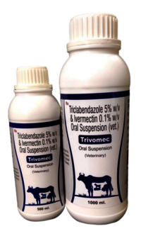 Triclabendazole And Ivermectin Suspension - 500ml Liquid Solution | Effective Dewormer For Cattle, Buffalo, Sheep, Goat, Storage In Cool & Dry Place