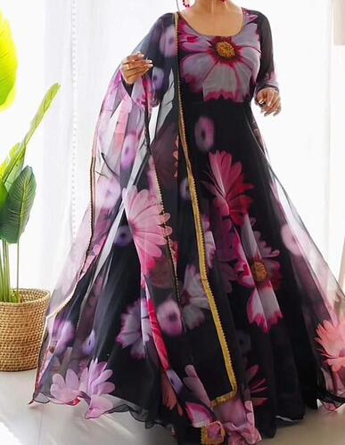 Party Wear Look Faux Organza With Dupatta Gown