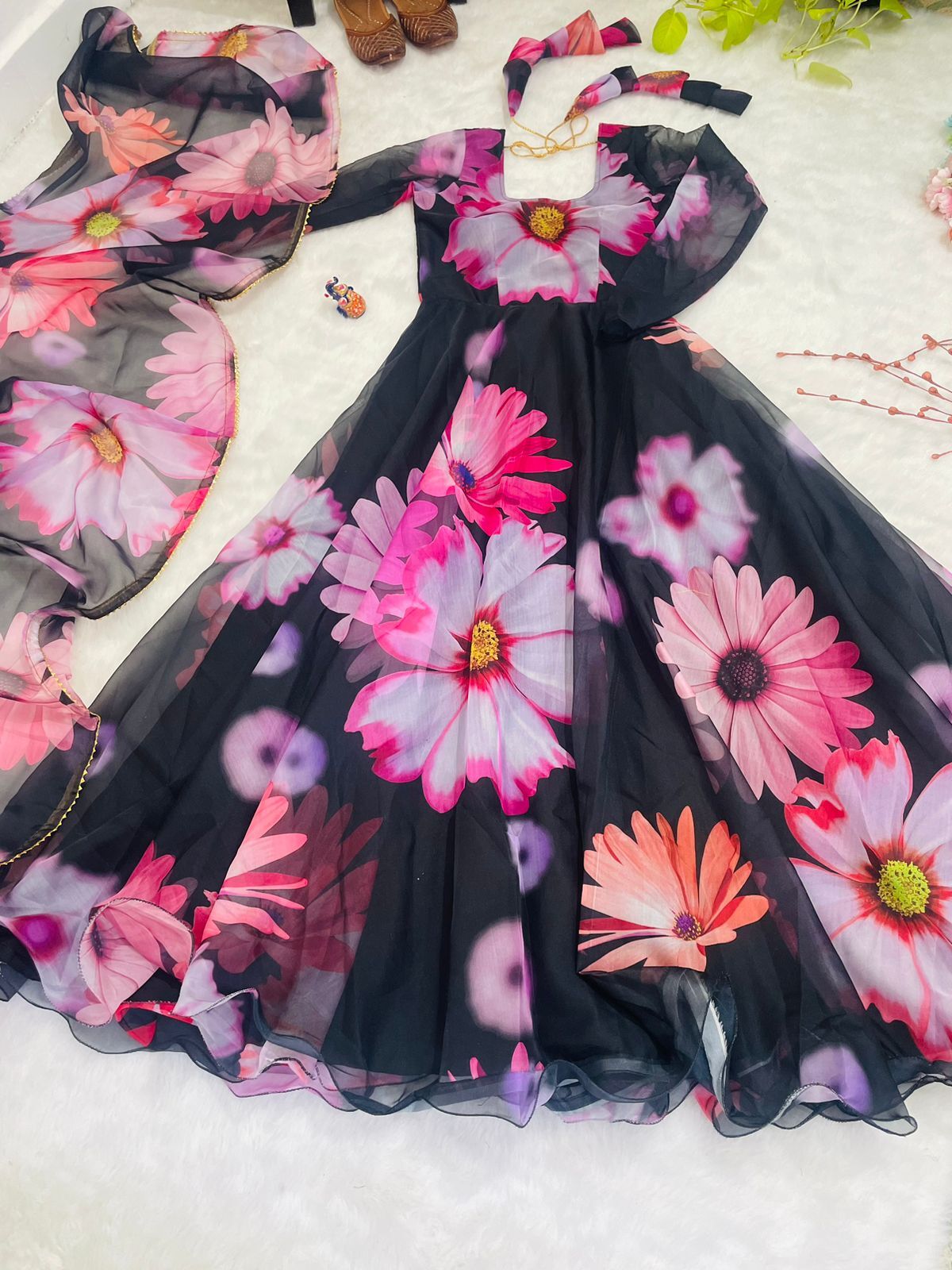 Party Wear Look Faux Organza With Dupatta Gown