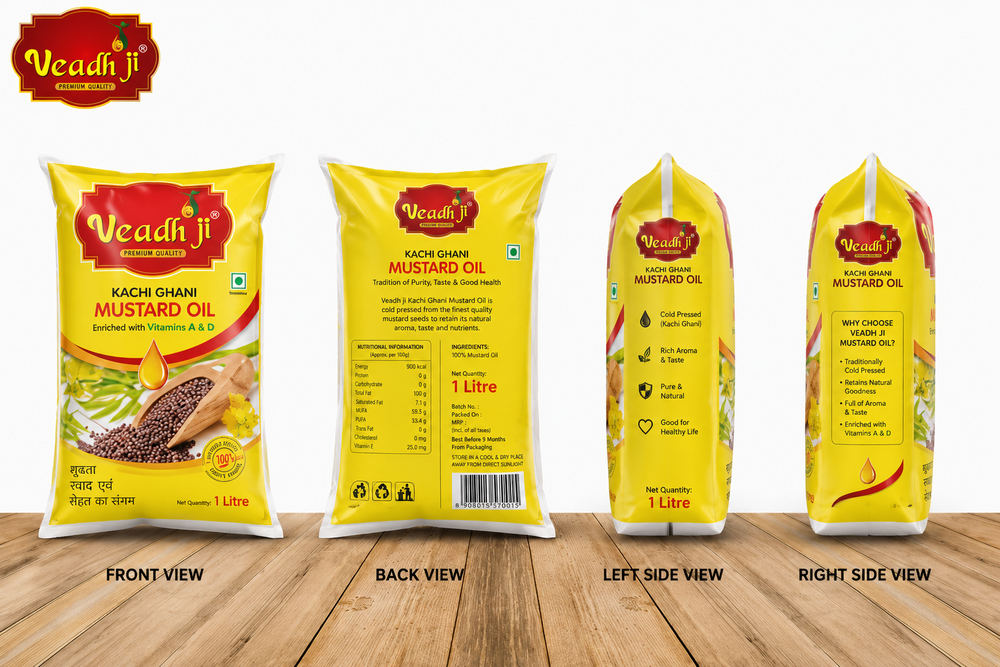1 Ltr Kachi Ghani Mustard Oil - Cold Pressed, Unrefined | High Purity, Rich in Essential Fatty Acids, No Chemicals or Solvents