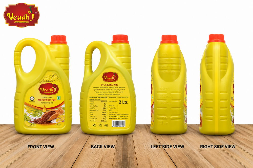 Kachi Ghani Mustard Oil - 2 Litre Cold-Pressed, High Purity & Refined Fractionated Oil - Rich in Essential Fatty Acids & Antioxidants, Ideal for Indian Cooking