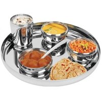 6 Pcs Dinner Set Stainless Steel - 1 Full Plate (14 Inches), 2 Small Plates (5.5 Inches), 1 Small Vati, 1 Glass, 1 Spoon | Ideal For Daily Dining & Entertaining