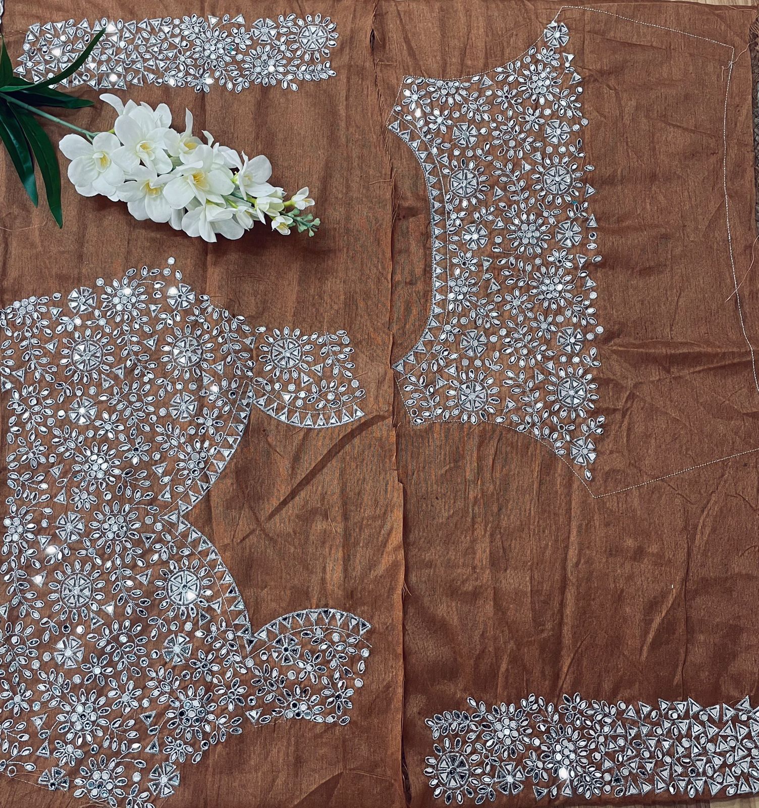 ORGANZA SHADES WITH MIRROR EMBROIDERY WORK SAREE