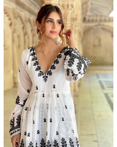 White Embriodry Work Kurti With Embriodry Sharara Set With Dupatta
