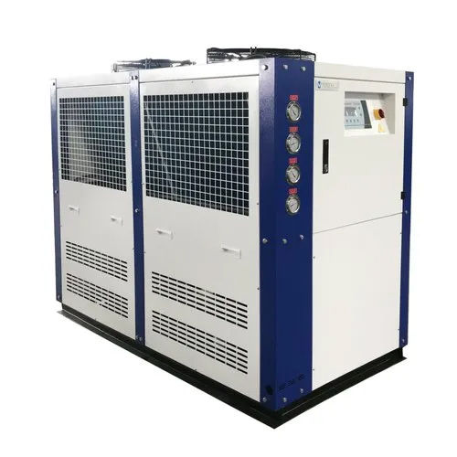 Air Cooled Brine Chiller - Mild Steel, 1 Ton Capacity, White and Blue Color | Energy Efficient, Low Maintenance, High-Capacity Fans, Semi-Automatic Operation