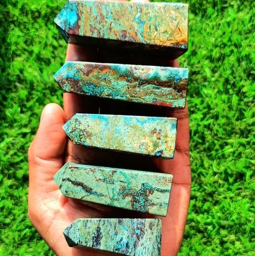 Green Chrysocolla Tower Obelisk For Home Decoration