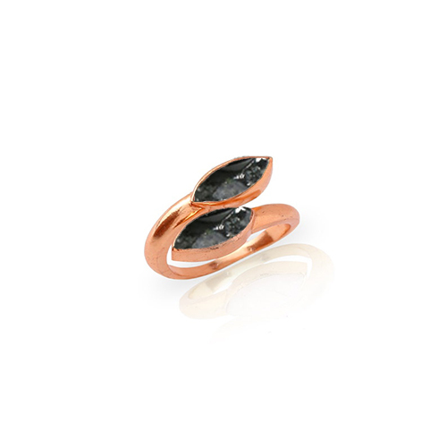 Black Sunstone Gemstone Marquise Shape Gold Vermeil Bezel Set Ring