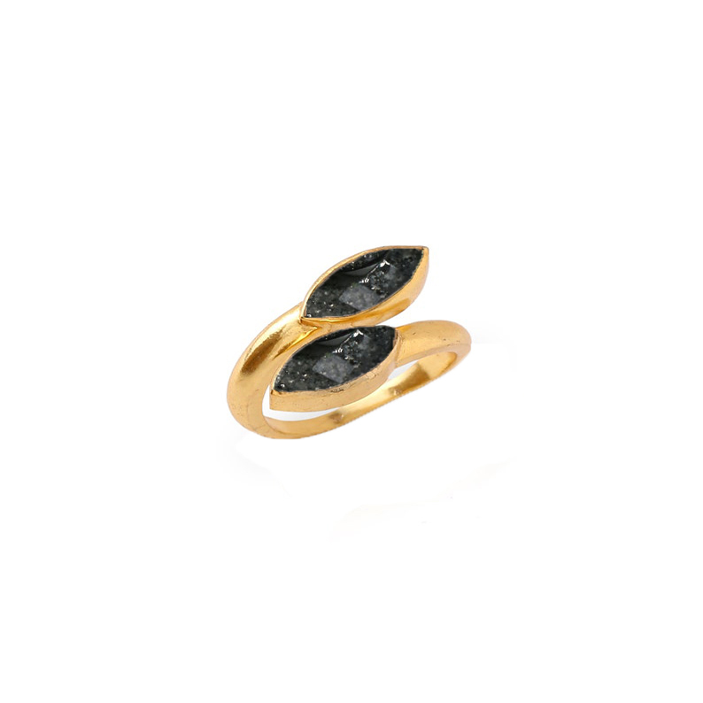 Black Sunstone Gemstone Marquise Shape Gold Vermeil Bezel Set Ring