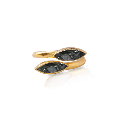 Black Sunstone Gemstone Marquise Shape Gold Vermeil Bezel Set Ring