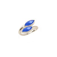 Blue Chalcedony Gemstone Marquise Shape Gold Vermeil Bezel Set Ring