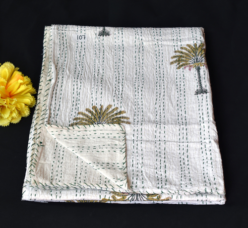 100% Cotton Kantha Quilt Hand Block Bed Cover
