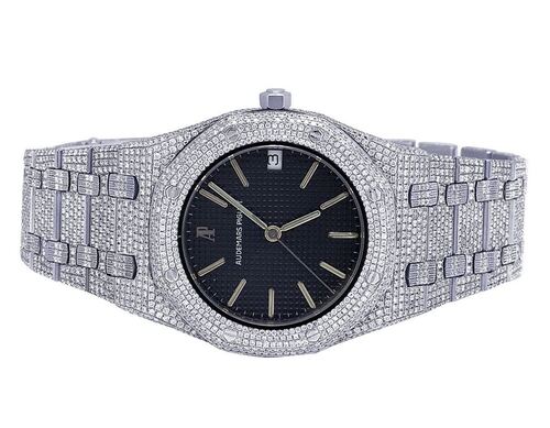 Ladies Lab Grown Diamond Watch Audemars Piguet Black Dial 15.5 Ct From Gemone Diamonds Diamond Carat Weight: 15 Carat