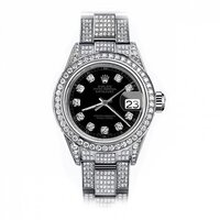 Natural Diamond Ladies Watch - 26 Mm Stainless Steel, Black Dial, 13 Ct Natural Diamonds, Vs1/2 Clarity, Round Brilliant Cut