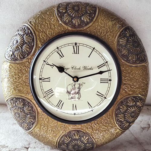 Antique Wood Metal Wall Clock Size: Customized