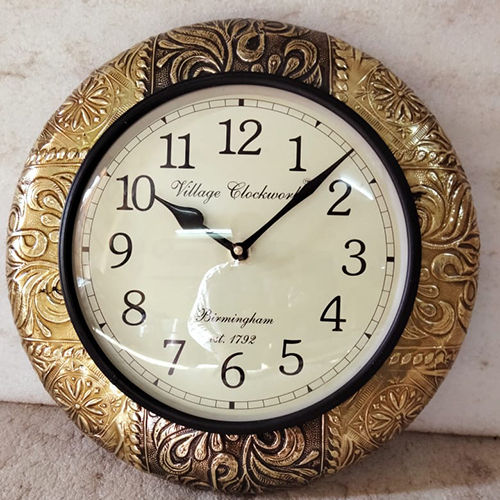 Brass Numeric Dial Beautiful Wooden Vintage Wall Clock Handcrafed Antique  Large Brass Wall Clock (12 inch, Multicolour)