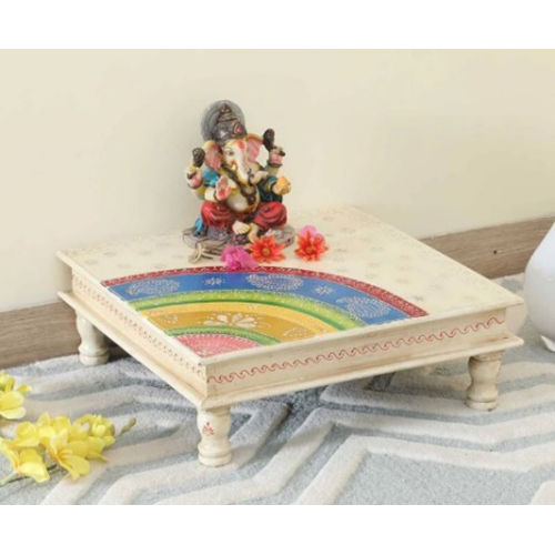 Corner Hand Painted Wooden Chowki Indoor Furniture