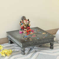 Grey Wooden Hand Painted Chowki