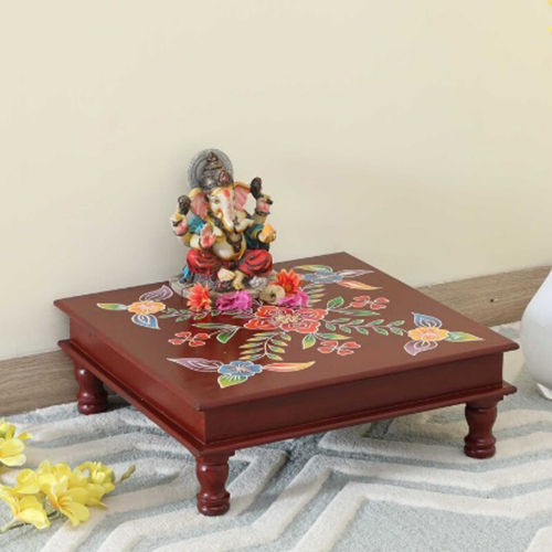 Brown Wooden Hand Painted Chowki