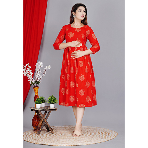 Different Available Women Fit And Flare Red Kurti