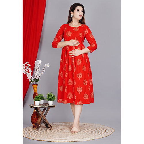 Women Fit And Flare Red Kurti