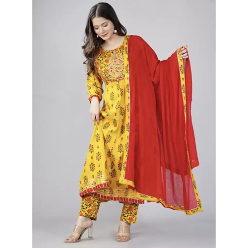 Different Available Women Mustard Yellow Kurti And Duppata Set