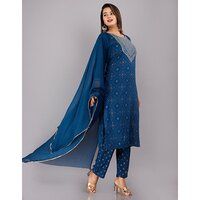 Reyon Printed Blue Kurti And Dupatta Set