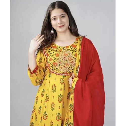 Women Mustard Yellow Kurti And Duppata Set