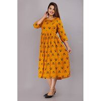 Women Fit And Flare Mustard Yellow Kurti