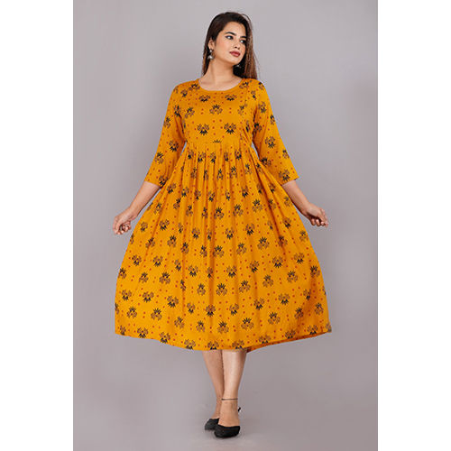 Women Fit And Flare Mustard Yellow Kurti