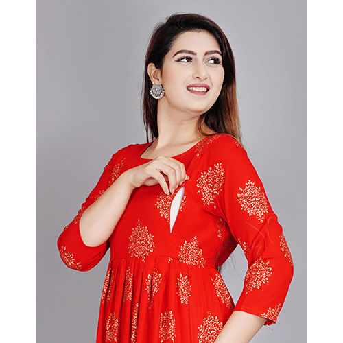 Women Fit And Flare Red Kurti