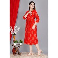 Women Fit And Flare Red Kurti