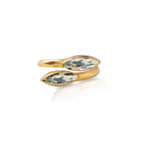 Dalmatian Jasper Gemstone Marquise Shape Gold Vermeil Bezel Set Ring