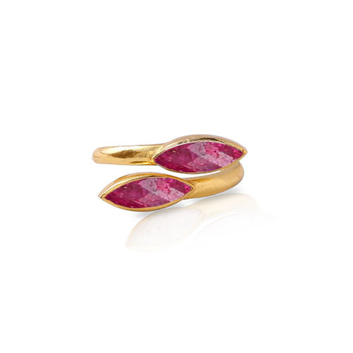 Dyed Ruby Gemstone Marquise Shape Gold Vermeil Bezel Set Ring Size: 6X8Mm