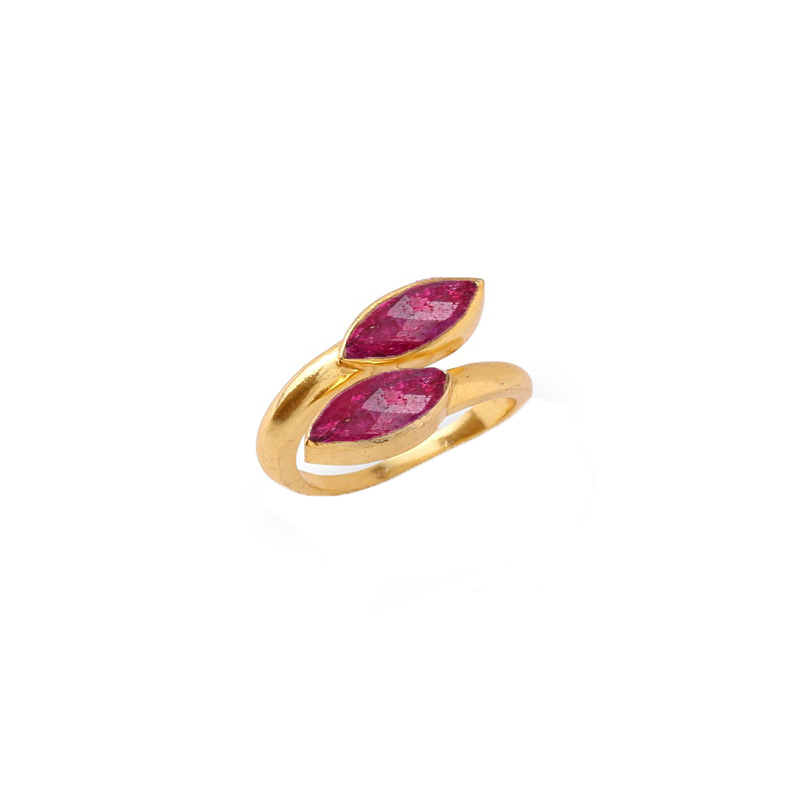 Dyed Ruby Gemstone Marquise Shape Gold Vermeil Bezel Set Ring