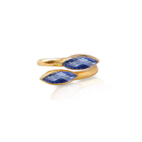 Dyed Sapphire Gemstone Marquise Shape Gold Vermeil Bezel Set Ring Size: 6x8mm