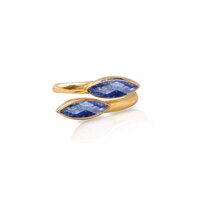 Dyed Sapphire Gemstone Marquise Shape Gold Vermeil Bezel Set Ring