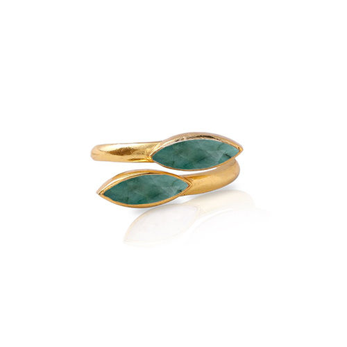 Dyed Emerald Gemstone Marquise Shape Gold Vermeil Bezel Set Ring Size: 6X8Mm