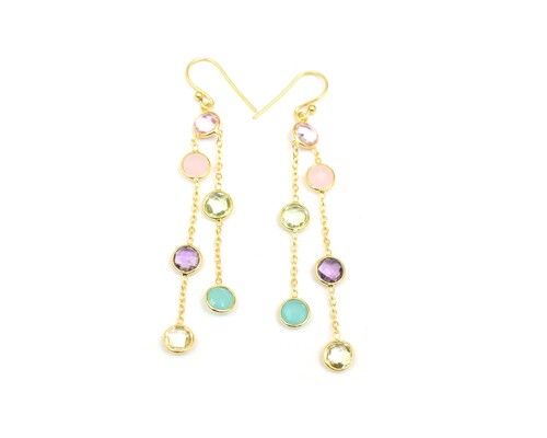 925 Sterling Silver Gold Plated Multi Gemstone Earring