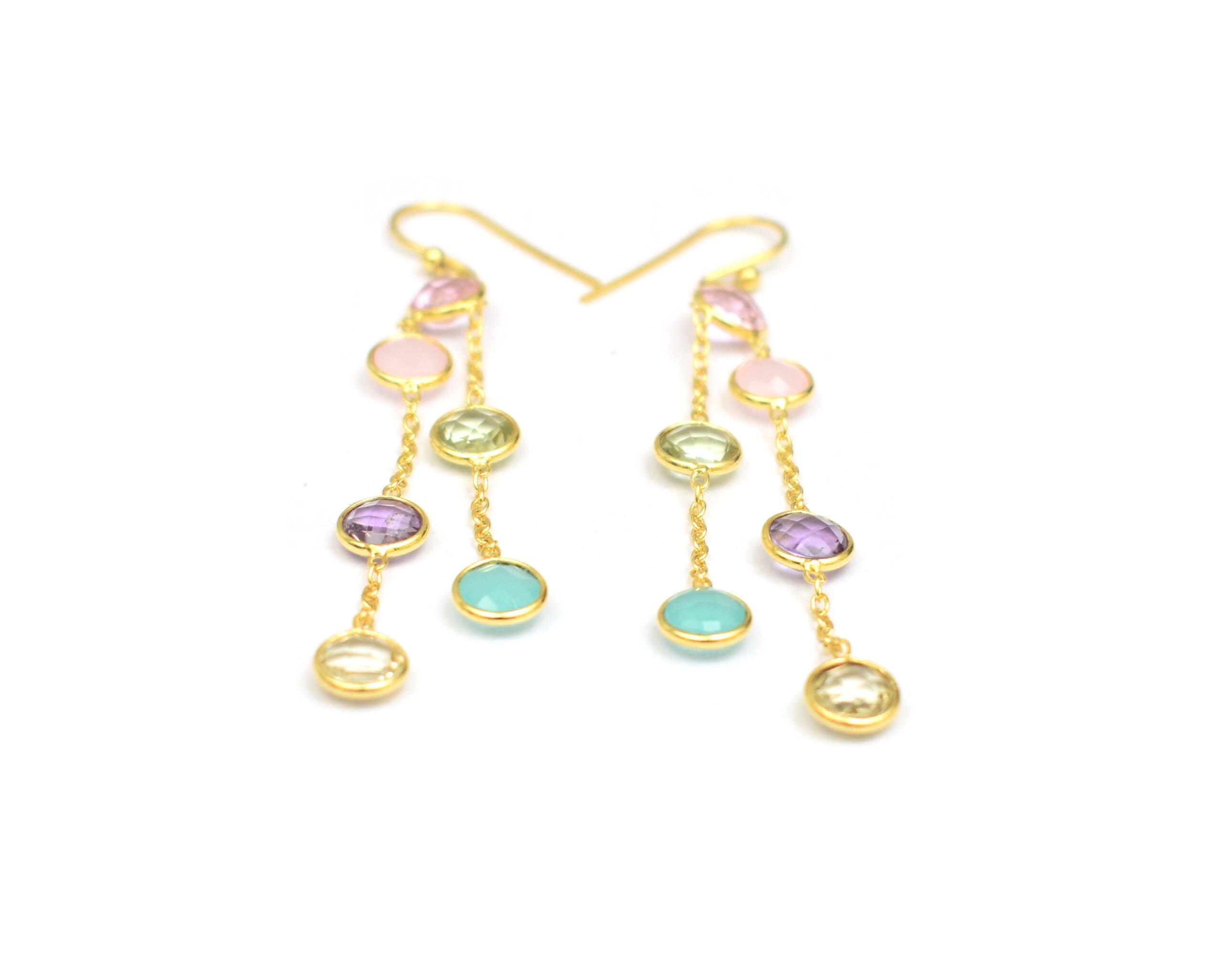 925 Sterling Silver Gold Plated Multi Gemstone Earring