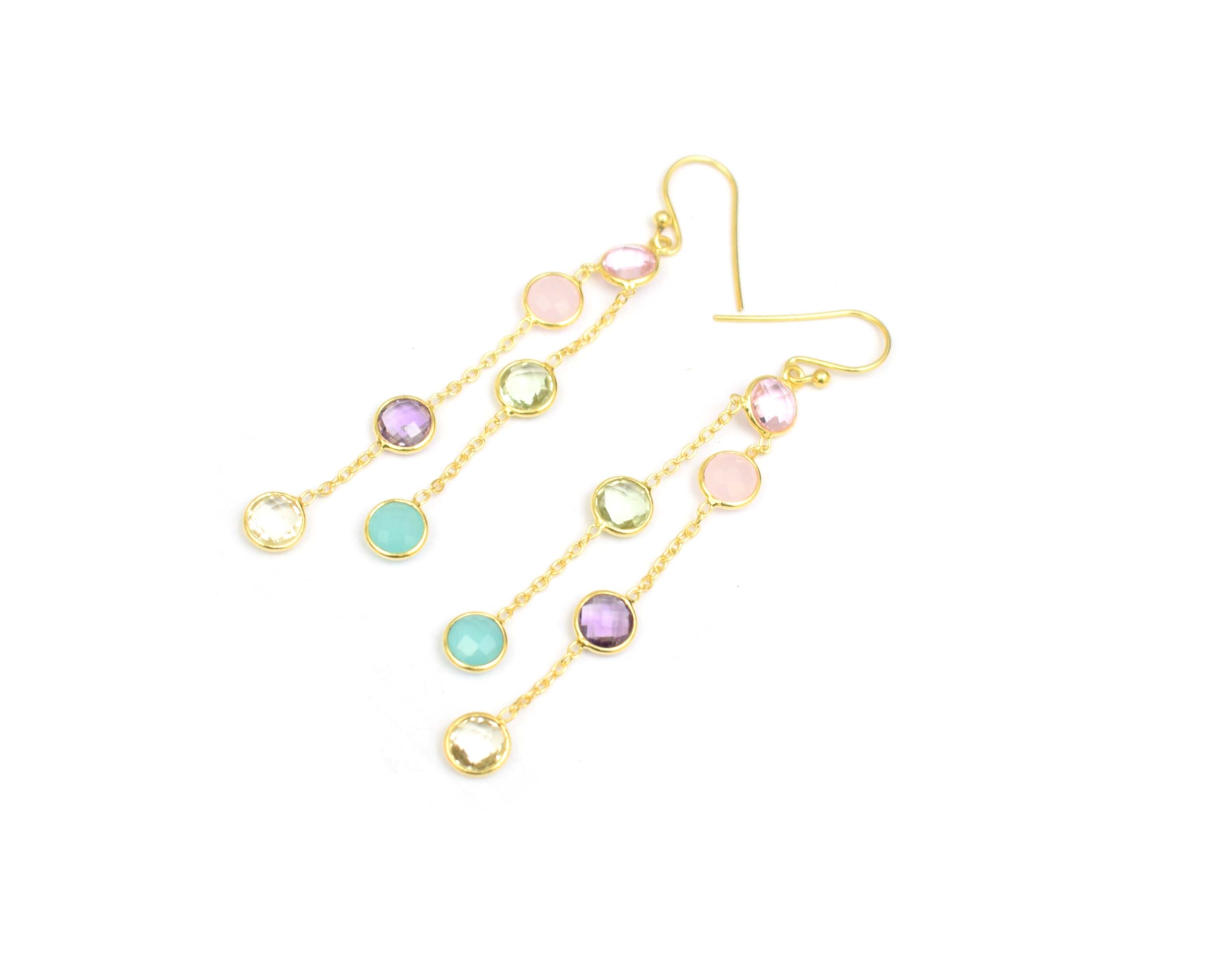 925 Sterling Silver Gold Plated Multi Gemstone Earring