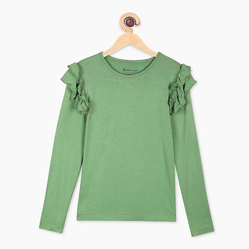 Different Available Bamboo Fabric Girls Ruffled Shoulder Top