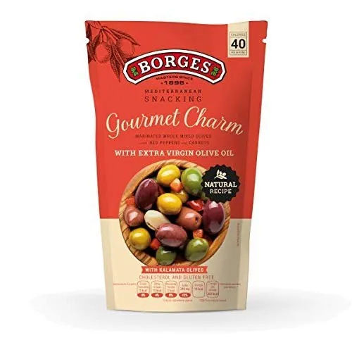 Imported Borges Gourmet Charm Olives With Vegetables Extra Virgin Olive Oil Pouch 350 G