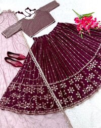 Real Modling Georgette With Heavy Siqwans Embroidery Work Lehenga Choli