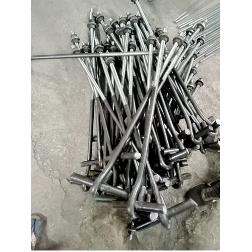 Round MS Foundation Bolt - Grade 4.6, 8.8 | M12-M125 Size, Gray Color, Powder Coated Surface, Industrial Usage