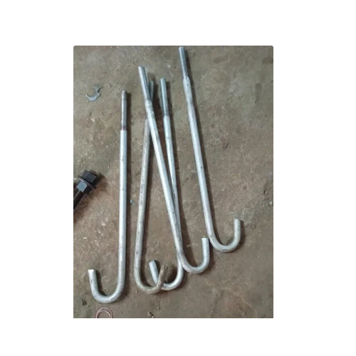GI J Type Foundation Bolt - Galvanized Steel, M12 to M125 Size Range, Gray Color | Grade 4.6, 5.6, 8.8 for Industrial Use