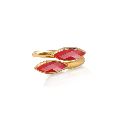 Garnet Quartz Gemstone Marquise Shape Gold Vermeil Bezel Set Ring