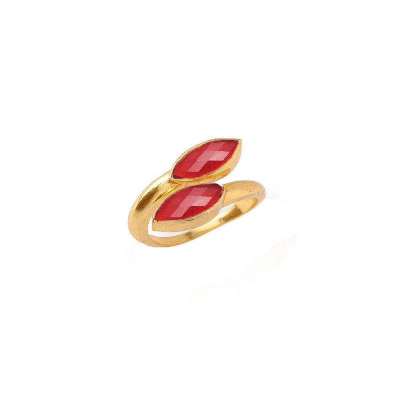 Garnet Quartz Gemstone Marquise Shape Gold Vermeil Bezel Set Ring